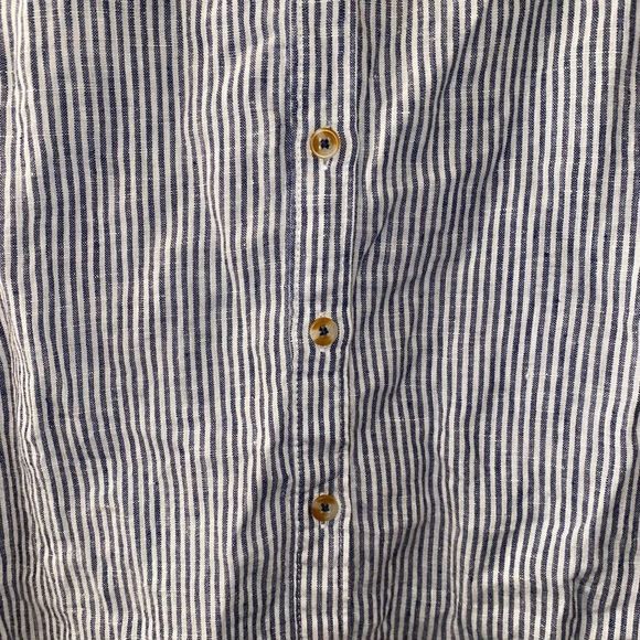 Anthropologie Maeve Women's Linen Camp Shirt Striped Blouse Lace Back Size Large - Picture 4 of 11